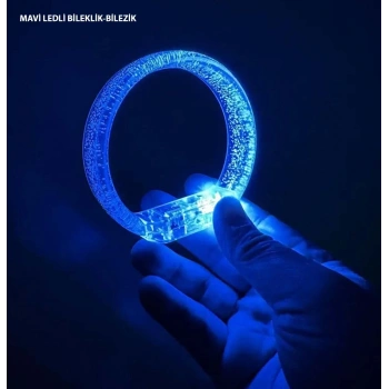 Mavi Led Işıklı Baskı Yapılabilen Pilli Bileklik Bilezik 1,5 Cm Genişlik
