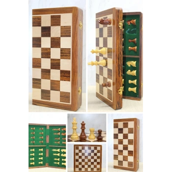 Mıknatıs Taşlı Ahşap Katlanabilir Kutulu Satranç Oyunu 40 Cm G225