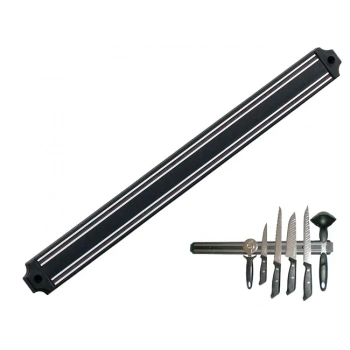 Mıknatıslı Bıçak Tutucu Stand - 38 Cm - Siyah - Paslanmaz Çelik - Mutfak Düzeni - Güvenli Bıçak Saklama - Tezgâh Düzeni - Modern Tasarım