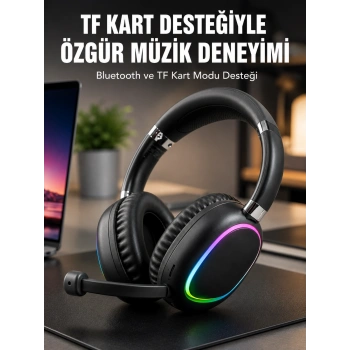 Mikrofonlu Bluetooth Kulak Üstü Kulaklık Rgb Aydınlatmalı Type-c Şarjlı