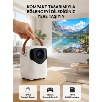 Mini Akıllı Projektör – 1080p Full Hd, 64gb Depolama, 2gb Ram, Uzaktan Kumanda Destekli Yeni Nesil