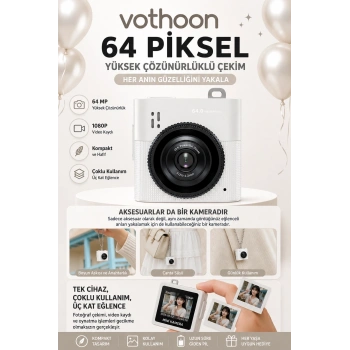 Mini Dijital Kamera 64mp 16x Digital Zoom Retro Vintage 1.4’’ekranlı Video Kamera Taşınabilir Tasarım Beyaz