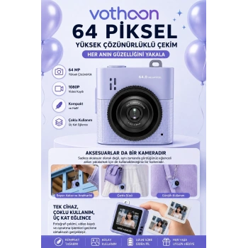 Mini Dijital Kamera 64mp 16x Digital Zoom Retro Vintage 1.4’’ekranlı Video Kamera Taşınabilir Tasarım Mavi