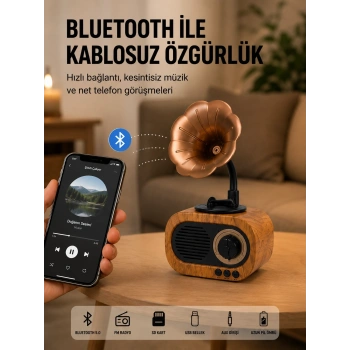 Mini Nostaljik Bluetooth Hoparlör Fm Radyo 8 Saat Batarya Yeni Nesil