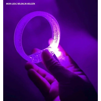 Mor Led Işıklı Baskı Yapılabilen Pilli Bileklik Bilezik 1,5 Cm Genişlik