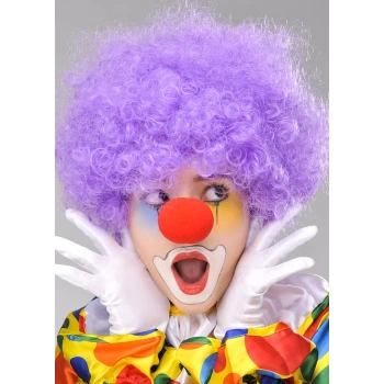 Mor Renk Kıvırcık Afro Bonus Peruk Takma Saç Ve Kırmızı Burun Seti
