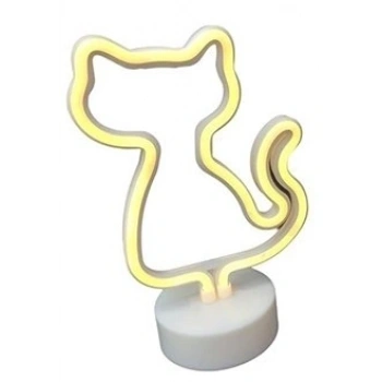 Neon Işıklı Kedi Lamba Pil+usb Pembe Işık Mz-122