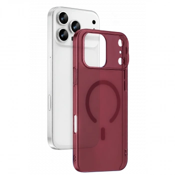 Newface Apple İphone 18 Pro Combo Sert Şeffaf Magsafe Kapak - Bordo