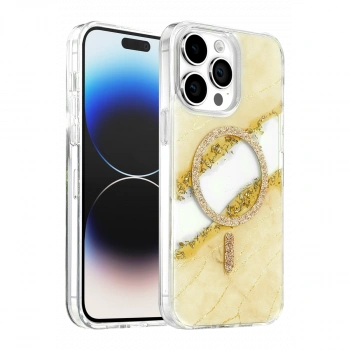 Onegif Apple İphone 15 Pro Max Lotus Simli Magsafe Kapak - Gümüş
