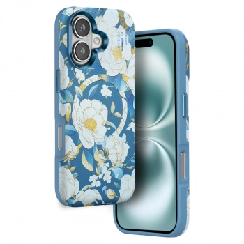 Onegif Apple İphone 16 Flower Series Magsafe Kapak - Mavi