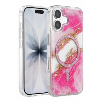 Onegif Apple İphone 16 Lotus Simli Magsafe Kapak - Pembe