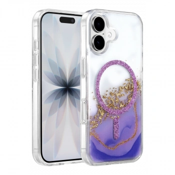 Onegif Apple İphone 17 Lotus Simli Magsafe Kapak - Mor