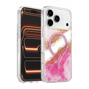 Onegif Apple İphone 17 Pro Max Lotus Simli Magsafe Kapak - Pembe
