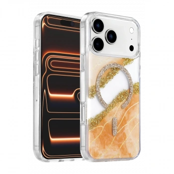 Onegif Apple İphone 17 Pro Max Lotus Simli Magsafe Kapak - Turuncu