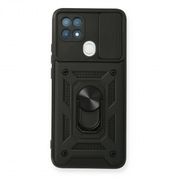 Oppo A15 Kılıf Pars Lens Yüzüklü Silikon - Siyah