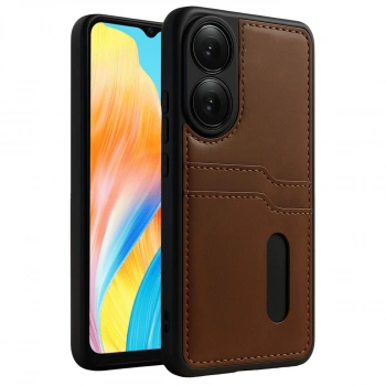 Oppo A38 Sara Kartvizitli Deri Kılıf - Taba