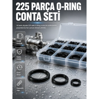 Organizer Kutulu O-ring Conta Seti 225 Parça | Dayanıklı Kauçuk Sızdırmazlık Contaları