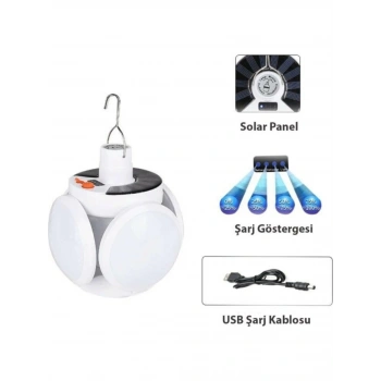 P-038 Solar Güneş Enerji Ve Usb Sarjli 5 Kanatlı