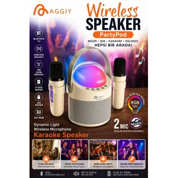 Partypod Bluetooth 5.3 Destekli Çok Fonksiyonlu Kablosuz Mikrofon Ve Hoparlör