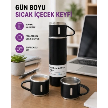Paslanmaz Çelik 500 Ml Termos Seti – 8 Saat Isı Koruma, Vakumlu, Sızdırmaz Ve Taşınabilir