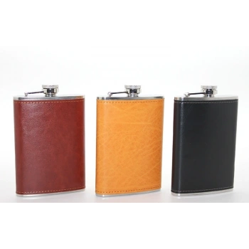 Paslanmaz Çelik Tekli 9 Oz Derili Matara