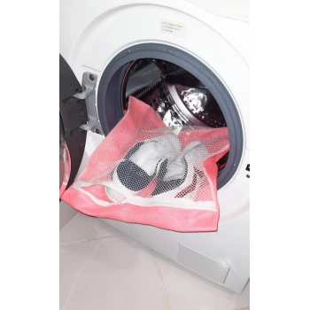 Pembe Fermuarlı - Hassas Çamaşır Terlik Ayakkabı Yıkama Filesi Büyük Boy (599)