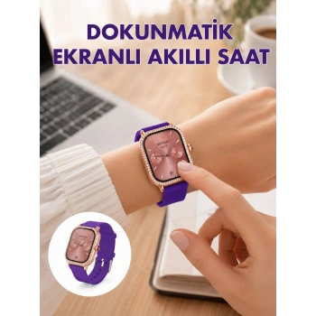 Pembe Mor Ve Metal Kordonlu Akıllı Saat Hediye Seti