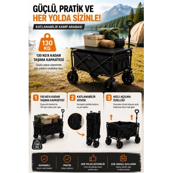Piknik Kamp Arabası Masalı Geniş Tekerlekli Taşıma Ve Yük Arabası 130 Kg