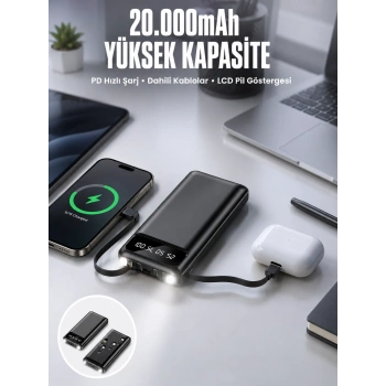 Powerbank 20.000 Mah Dijital Göstergeli Lcd Ekran Uzun Pil Ömrü Yeni Nesil
