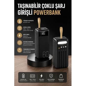 Powerbank 60.000 Mah 4 Portlu Uzun Şarj Süreli Dijital Göstergeli