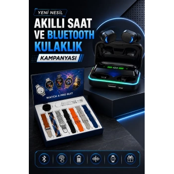 Powerbank Bluetooth Kulaklık Ve Akıllı Saat 7 Kordonlu Metal Kordon Plastik Kordon