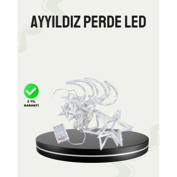 Prizli Yıldız Ay Perde Led Işık Ev Ve Organizasyon Dekoru