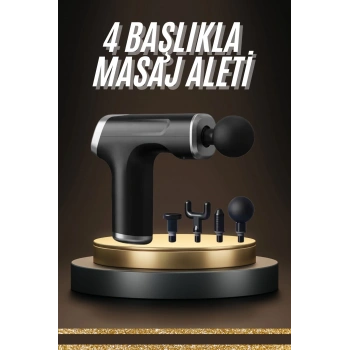 Profesyonel Masaj Tabancası Sporcu Masaj Aleti 4 Başlıklı Şarjlı Titreşimli