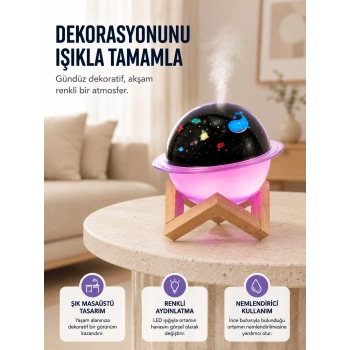 Projektör Işıklı, Aromaterapi Uyumlu Mini Masaüstü Hava Nemlendirici Cihaz