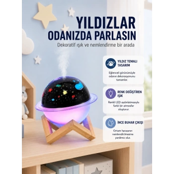 Projektör Işıklı Ve Aromaterapi Destekli Taşınabilir Nemlendirici Cihaz Usb Bağlantılı