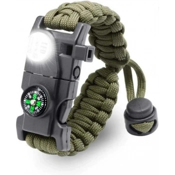 Pusula,fenerli Yüksek Desibel Düdüklü Hayatta Kalma Kamp Bilekliği  Haki