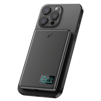 Pw595 5.000 Mah Dijital Göstergeli 20w Type-c Ve 15w Kablosuz Şarj Pd Hızlı Şarj Magsafe Powerbank - Siyah