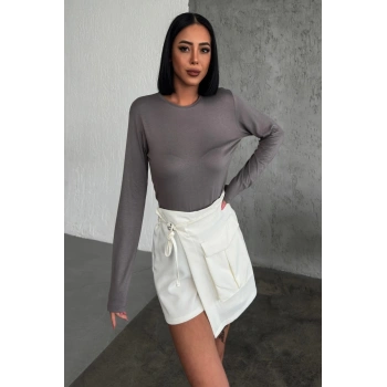 Rahat Ve Şık Uzun Kollu Bisiklet Yaka Likralı Viskon Penye Body Füme