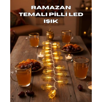 Ramazan Işıkları Pilli Altın Fener Tasarımlı Dekoratif Led Aydınlatma