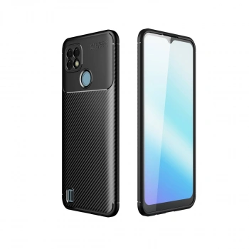 Realme C21 Kılıf Auto Focus Karbon Kapak - Siyah