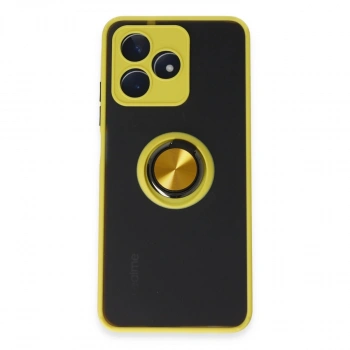 Realme C53 Kılıf Montreal Yüzüklü Silikon Kapak - Sarı