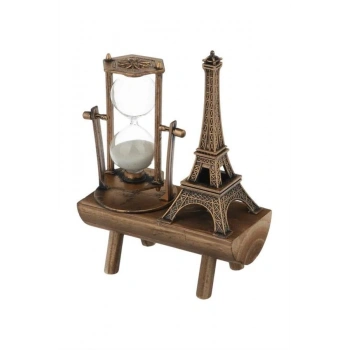 Retro Eyfel Kulesi Ve Kum Saati Dekoratif Ahşap Görünümlü Masa Biblosu