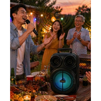 Rgb Işıklı Bluetooth Karaoke Hoparlör Mikrofonlu Usb Tf Kart Destekli Taşınabilir Speaker