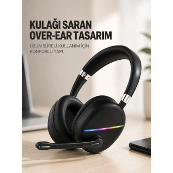 Rgb Işıklı Bluetooth Mikrofonlu Kulaklık Uzun Süreli Kullanım Type-c Şarjlı