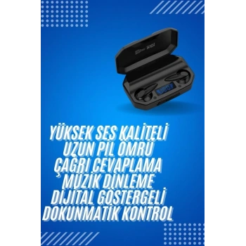 Rgb Işıklı Çift Mikrofonlu Siyah Profesyonel  Kulaklığı Kablosuz Kulakiçi