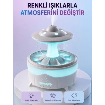 Rgb Işıklı Yağmur Efektli Hava Nemlendirici 350 Ml Sessiz Çalışma Uzaktan Kumanda