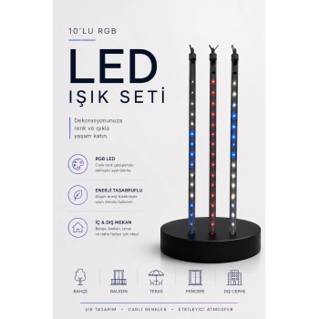 Rgb Led Dış Ve İç Mekan Süsleme Işığı 10 Çubuklu Şerit