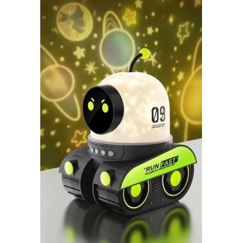 Robot Projeksiyon Gece Lambası Hoparlörlü Şarjlı Yıldızlı Gökyüzü Temalı Led Projeksiyon Lambası
