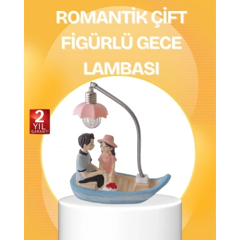 Romantik Çift Figürlü Gece Lambası Sandal Model Sevgiliye Özel Hediye
