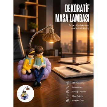 Romantik Çift Temalı Dekoratif Masa Lambası Yumuşak Led Işık